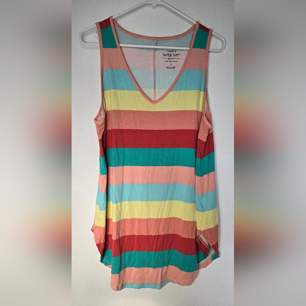 Torrid Striped V Neck Tank Top - Size 2